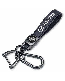 Incredikoo Genuine Leather Car Keychain,Car Key Fob Accessory Keyrings, Accessories For Women Men,Compatible With Toyota Corolla Avalon Camry Prius Avalon Rav4 Highlander Black