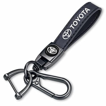 Incredikoo Genuine Leather Car Keychain,Car Key Fob Accessory Keyrings, Accessories For Women Men,Compatible With Toyota Corolla Avalon Camry Prius Avalon Rav4 Highlander Black