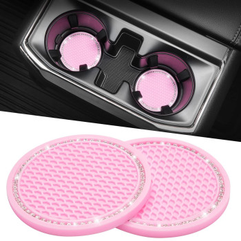 Joytutus Car Cup Coaster, Universal Car Cup Holder Insert, Non-Slip Car Coasters For Cup Holders, Car Accessories For Women, 2Pcs (Pink With Diamond)