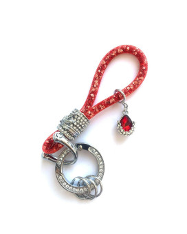 Yonwait 1 Pc B-Ling Crystal Car Keychain, Keychain Accessories With B-Ling Rhinestones, Car Glitter Key Ring (Red)