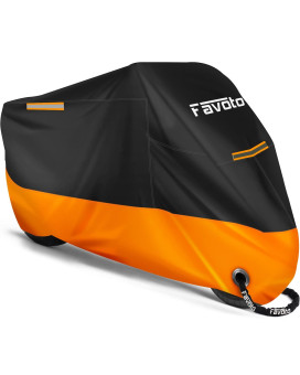 Favoto Upgraded Version Motorbike Cover 210D Waterproof Motorcycle Cover Dustproof Heat-Resistant Outdoor Protection 116 X 41 X 50 Inch With 2 Windproof Buckles Reflective Strip