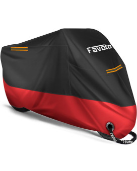 Favoto Upgraded Version Motorbike Cover 210D Waterproof Motorcycle Cover Dustproof Heat-Resistant Outdoor Protection 116 X 41 X 50 Inch With 2 Windproof Buckles Reflective Strip