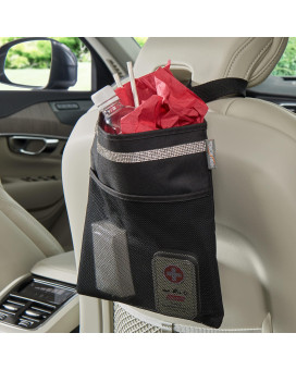 High Road Hanging Car Trash Bag With Waterproof Leakproof Liner, Storage Pocket And Adjustable Strap To Hang In The Front Or Back Seat