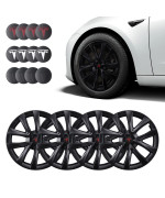 Basenor Tesla Model 3 Wheel Cover 18 Inch Hubcap Wheel Hub Caps Oem Rim Protectors Cover Replacement Matte Black Hubcaps Exterior Accessories Performance (Set Of 4) And 12 Pcs Hub Center Cap Kit