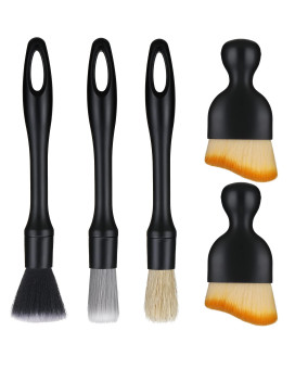 Firtink 5 Pcs Car Detailing Brush Set, Car Interior Detailing Brushes Auto Ultra-Soft Detail Cleaning Brush Dust Removal Brushes Tool For Interiorexterior Automotive Trim Wheel Rim Engine
