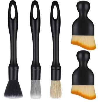 Firtink 5 Pcs Car Detailing Brush Set, Car Interior Detailing Brushes Auto Ultra-Soft Detail Cleaning Brush Dust Removal Brushes Tool For Interiorexterior Automotive Trim Wheel Rim Engine