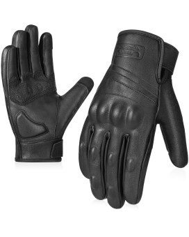 Cofit Microfiber Leather Motorcycle Gloves, Touchscreen Windproof Motorbike Gloves With Knuckles Protection Motocross Racing For Men And Women - Black Xl