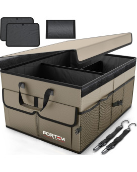 Fortem Car Trunk Organizer, Car Storage Organizer, Collapsible Multi Compartment Car Organizer, Suv Trunk Organizer, Non Slip Bottom, Adjustable Securing Straps, Foldable Cover (Tan, Large Size)