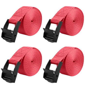 Azarxis Ratcheting Strap Cam Buckle Lashing Strap (Red - 4 Pack, 2M)