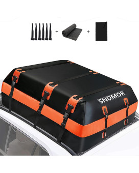 Sndmor Car Roof Bag,21 Cubic Feet Waterproof Car Rooftop Cargo Carrier Bag, Roof Bag Cargo Carrier For All Vehicle Withwithout Racks,Includes Anti-Slip Mat+6 Reinforced Straps+6 Door Hooks (Orange)