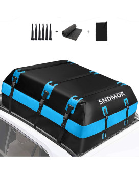 Sndmor Car Roof Bag,21 Cuft Waterproof Car Rooftop Cargo Carrier Bag, Roof Bag Cargo Carrier For All Vehicle Withwithout Racks,Includes Anti-Slip Mat+6 Reinforced Straps+6 Door Hooks (Bright Blue)