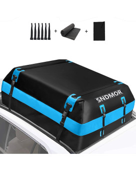 Sndmor Car Roof Bag,15 Cuft Waterproof Car Rooftop Cargo Carrier Bag, Roof Bag Cargo Carrier For All Vehicle Withwithout Racks,Includes Anti-Slip Mat+4 Reinforced Straps+6 Door Hooks (Bright Blue)