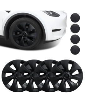 Basenor 2023-2020 Tesla Model Y Hubcaps 19 Inch Wheel Covers Gemini Wheel Hub Caps Matte Black Oem Rim Protectors Replacement Hub Caps For Model Y Exterior Accessories Set Of 4
