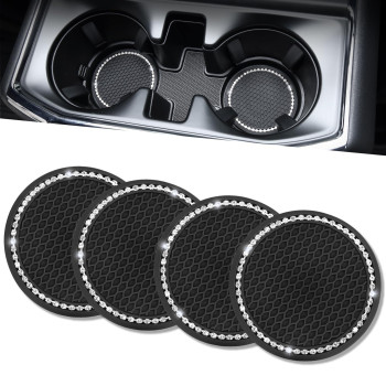 Joytutus Car Cup Holder Coaster, 267 Inch Universal Car Cup Holder Insert With Crystal Rhinestone, 4 Pcs Anti Slip Cup Holder Coasters For Car, Car Accessories For Women (Black With Diamond)