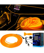 Keiurot El Wire Car Lights Neon Light For Car Usb Yellow 5M16Ft Car Ambient Lighting Atmosphere Car Led Interior Strip Light Sewing Edge Decoration Dashboard Lights Strip Led Trim Wire Light For Car