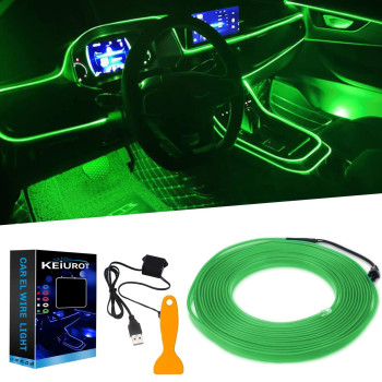 Keiurot El Wire Car Lights Neon Light For Car Usb Green 5M16Ft Car Ambient Lighting Atmosphere Car Led Interior Strip Light Sewing Edge Decoration Dashboard Lights Strip Led Trim Wire Light For Car