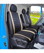 Van Seat Covers, Universal Fit Most Trucks Vans Lorry Front Seat Covers, Single & Double Car Seat Covers For Single Driver And Double Passenger Seat 2+1 Seat Covers, 3D Stripe Print, (Black & Beige)