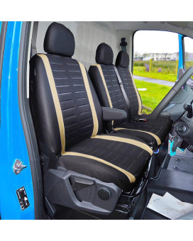 Van Seat Covers, Universal Fit Most Trucks Vans Lorry Front Seat Covers, Single & Double Car Seat Covers For Single Driver And Double Passenger Seat 2+1 Seat Covers, 3D Stripe Print, (Black & Beige)