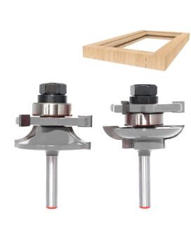 Sinoprotools 2Pcs Cabinet Door Router Bits 14 Inch Shank - Rail And Stile Router Bits - Carbide-Tipped Round Over Rail And Stile Router Bit Set, For Door & Window