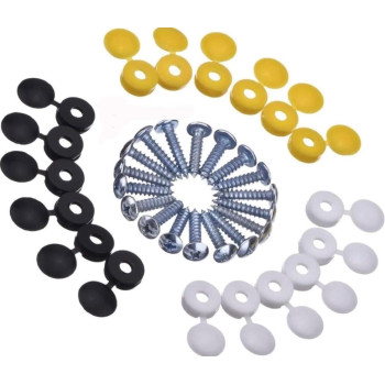 36 Piece Screws And Caps, Number Plate Fixing Kit, 6 White, 6 Yellow, 6 Black And 18 Screws By Sib Capital