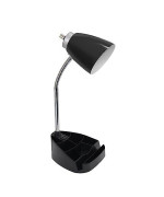 Limelights Gooseneck Organizer Desk Lamp With Ipad Tablet Stand Book Holder And Charging Outlet, Black