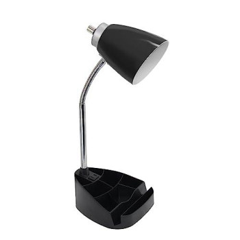 Limelights Gooseneck Organizer Desk Lamp With Ipad Tablet Stand Book Holder And Charging Outlet, Black