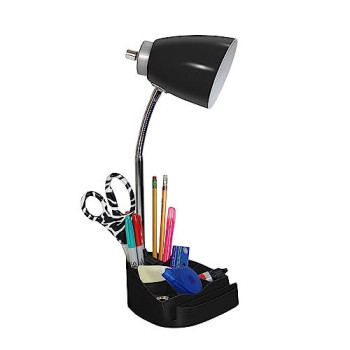 Limelights Gooseneck Organizer Desk Lamp With Ipad Tablet Stand Book Holder And Charging Outlet, Black