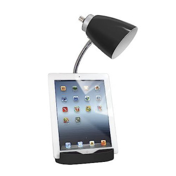 Limelights Gooseneck Organizer Desk Lamp With Ipad Tablet Stand Book Holder And Charging Outlet, Black