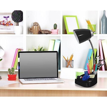 Limelights Gooseneck Organizer Desk Lamp With Ipad Tablet Stand Book Holder And Charging Outlet, Black