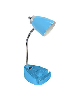 Limelights Gooseneck Organizer Desk Lamp With Ipad Tablet Stand Book Holder And Charging Outlet, Blue