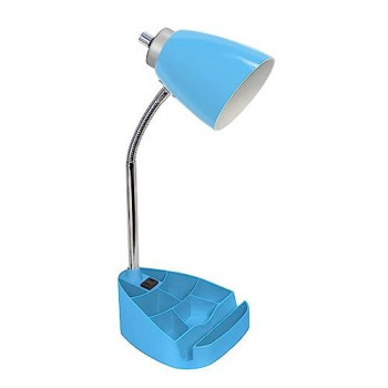 Limelights Gooseneck Organizer Desk Lamp With Ipad Tablet Stand Book Holder And Charging Outlet, Blue