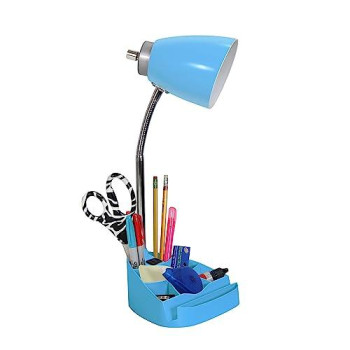 Limelights Gooseneck Organizer Desk Lamp With Ipad Tablet Stand Book Holder And Charging Outlet, Blue