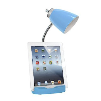 Limelights Gooseneck Organizer Desk Lamp With Ipad Tablet Stand Book Holder And Charging Outlet, Blue