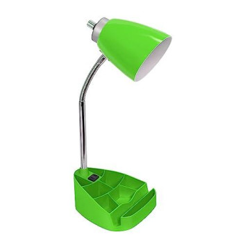 Limelights Gooseneck Organizer Desk Lamp With Ipad Tablet Stand Book Holder And Charging Outlet, Green