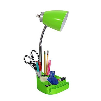 Limelights Gooseneck Organizer Desk Lamp With Ipad Tablet Stand Book Holder And Charging Outlet, Green