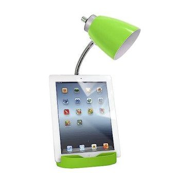 Limelights Gooseneck Organizer Desk Lamp With Ipad Tablet Stand Book Holder And Charging Outlet, Green