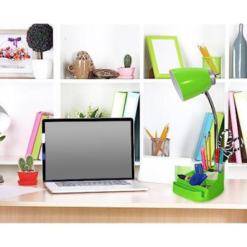 Limelights Gooseneck Organizer Desk Lamp With Ipad Tablet Stand Book Holder And Charging Outlet, Green