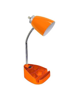 Limelights Gooseneck Organizer Desk Lamp With Ipad Tablet Stand Book Holder And Charging Outlet, Orange