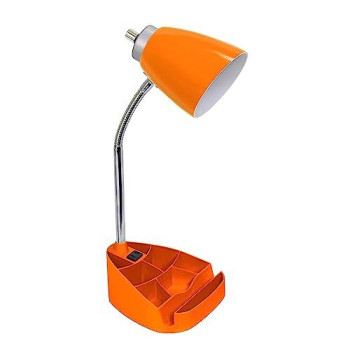 Limelights Gooseneck Organizer Desk Lamp With Ipad Tablet Stand Book Holder And Charging Outlet, Orange