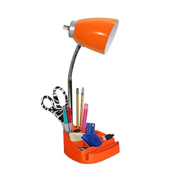 Limelights Gooseneck Organizer Desk Lamp With Ipad Tablet Stand Book Holder And Charging Outlet, Orange