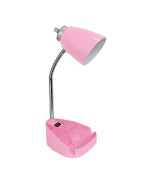 Limelights Gooseneck Organizer Desk Lamp With Ipad Tablet Stand Book Holder And Charging Outlet, Pink