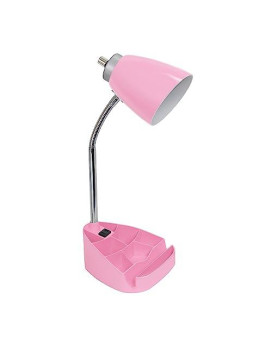 Limelights Gooseneck Organizer Desk Lamp With Ipad Tablet Stand Book Holder And Charging Outlet, Pink