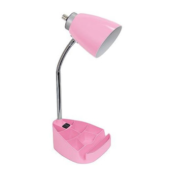 Limelights Gooseneck Organizer Desk Lamp With Ipad Tablet Stand Book Holder And Charging Outlet, Pink