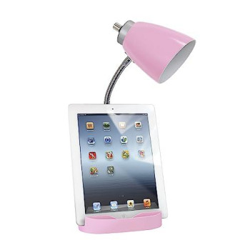 Limelights Gooseneck Organizer Desk Lamp With Ipad Tablet Stand Book Holder And Charging Outlet, Pink