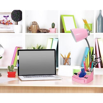 Limelights Gooseneck Organizer Desk Lamp With Ipad Tablet Stand Book Holder And Charging Outlet, Pink