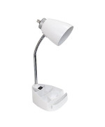 Limelights Gooseneck Organizer Desk Lamp With Ipad Tablet Stand Book Holder And Charging Outlet, White