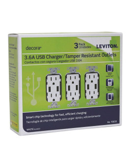 Usb Outlet 15A Wht 3Pk