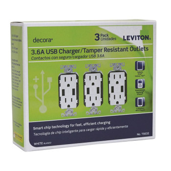 Usb Outlet 15A Wht 3Pk