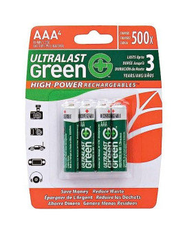 Ultralast Ulghp4Aaa Aaa Green High-Power Rechargeable Battery - Retail Packaging (4-Pack)