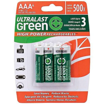 Ultralast Ulghp4Aaa Aaa Green High-Power Rechargeable Battery - Retail Packaging (4-Pack)